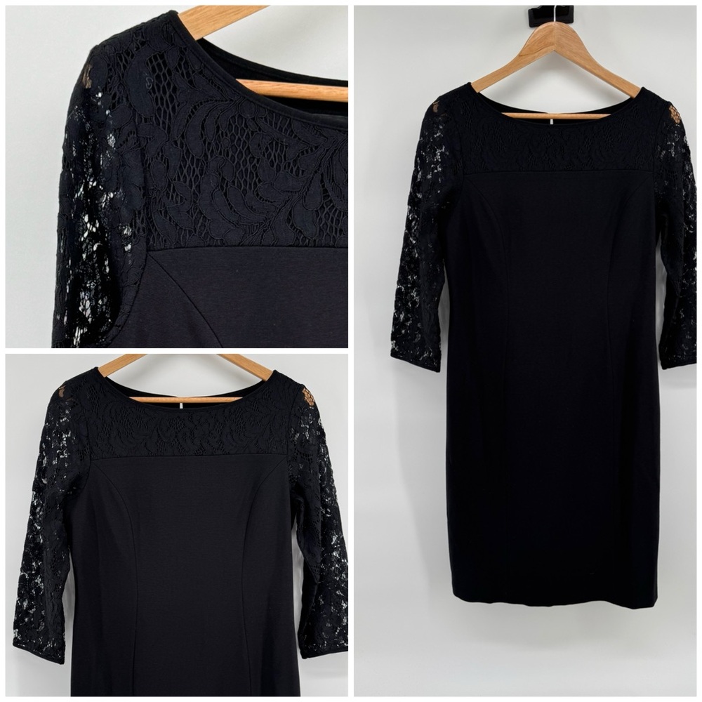 Talbots Black Dress 3/4 Lace Sleeves Women's Size 6 Minimalist Wardrobe Staple